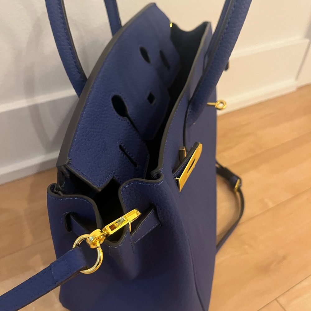 Chic Royal Blue Structured Satchel with Gold Hardware - Picture 8 of 10